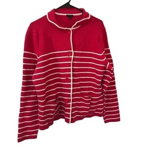 Talbots fuchsia and white stripe 4 button knit cardigan